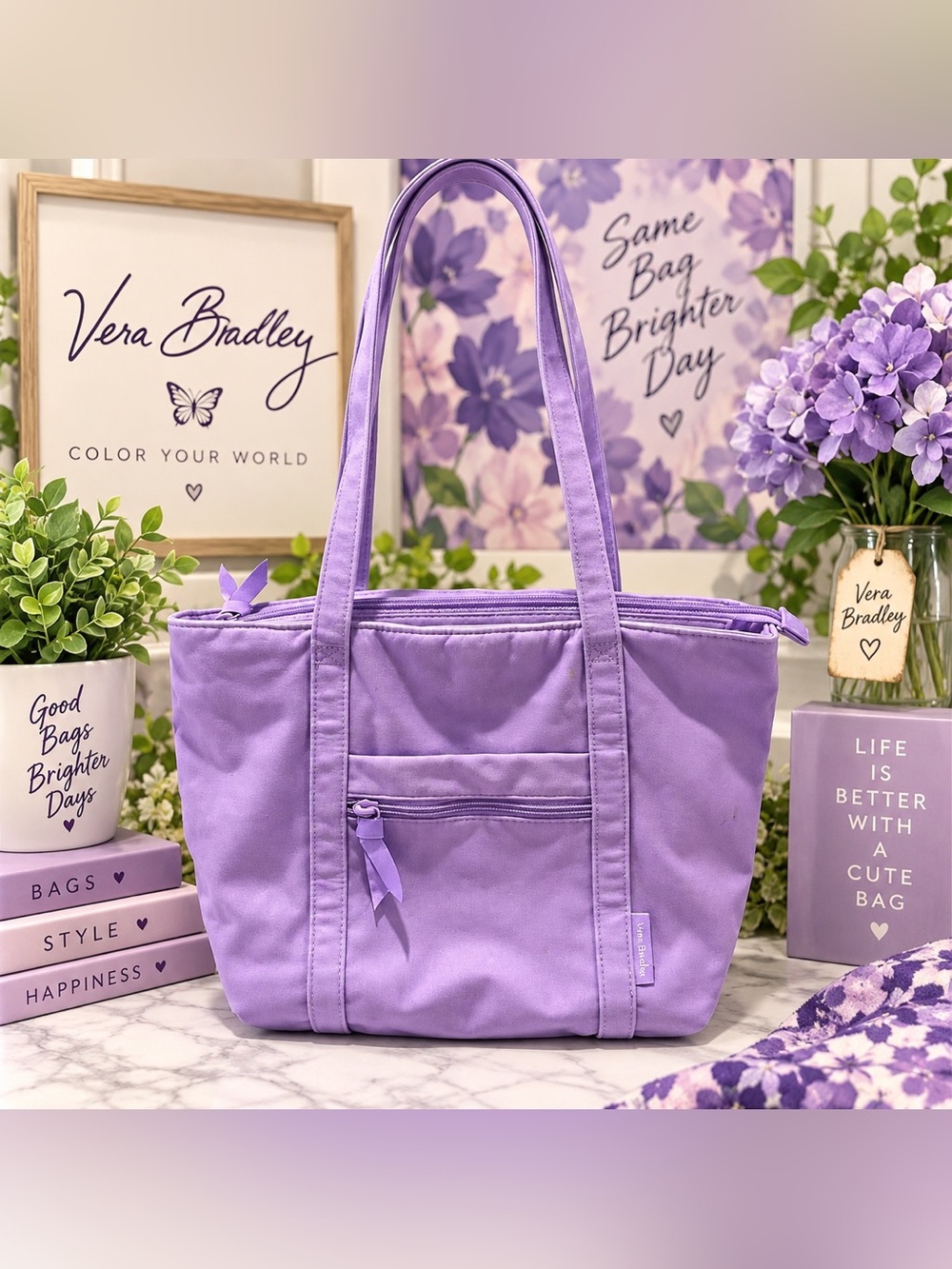 Vera Bradley Small Original Vera Tote Lavender Petal Purple Floral